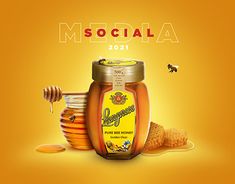 a jar of honey and some honeycombs with the words sociala on it