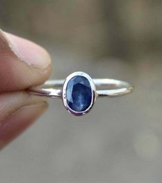 Sapphire Ring Simple, Ring Simple Silver, Silver Sapphire Ring, September Birthstone Ring, September Birthstone Rings, Bezel Engagement Ring, Ladies Silver Rings, Bezel Set Ring, Blue Sapphire Ring