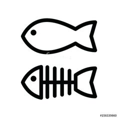 two fish swimming next to each other on a white background, one is black and the other is white