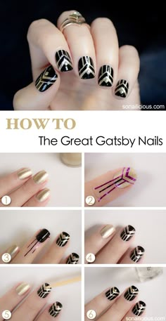 The great gatsby nail art tutorial. #nailart Nails Step By Step, Romantic Nails, The Great Gatsby, Nail Art Inspiration, Nail Art Tutorial, Great Gatsby, Manicure E Pedicure