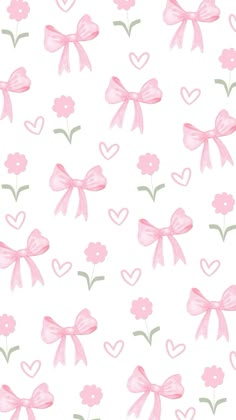 pink bows and hearts on a white background