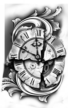 a black and white drawing of an ornate clock