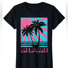 New With Tag Very Good Material All Sizes Available Miami Palm Trees, Florida Palm Trees, Vintage T Shirt Design, Beach Tshirt, Quotes Summer, T Shirt Designer, Guy Harvey, Miami Beach Florida, Beach T Shirts