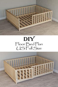 the diy floor bed plan is full size and has no mattresses on it