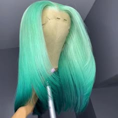 Lace Front Wig Virgin Human Hair Green Ombre 150% Density 14" Wig Videos, Laid Hairstyles, Pretty Wigs, Color Wigs, Wig Ideas, Colourful Hair, Creative Hair Color, Birthday Hairstyles, Green Wig