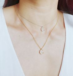 "This delicate crescent moon necklace will be a great gift for you and your loved one! So cute and dainty can be worn every day with everything! Normally the material of the chain will follow the choice of pendant. If you want to mix and match, Please convo me. The price will follow the material of the chain. Glossy gold plated Crescent moon: 7 x 9 mm Gloss Rhodium-plated Crescent moon: 7 x 9 mm Gold plated Cubic Crescent Moon Pendant: 13 x 15mm - 14k gold chain Or Rhodium Plated 13 x 15mm Cubic C Necklace, Crescent Moon Necklace Silver, Crescent Moon Pendant, Triangle Necklace, Neck Choker, Crescent Moon Necklace, Necklace Size, Moon Pendant, Moon Necklace