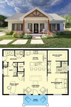 the floor plan for a small house with two bedroom and an open living area in it