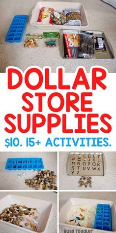 dollar store supplies are displayed on the floor with instructions to make them look like they're