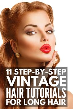 How To Do Rockabilly Hairstyles, Long Hair With Bangs With Glasses, Easy 40s Hairstyles For Long Hair, Quick Vintage Hairstyles, 1940s Formal Hairstyles, Old Fashion Hair Updos, 50 S Hairstyles, How To Do 1920s Hairstyles Long Hair, 1950 Hairstyles Tutorial