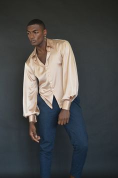 Rose Gold Silk Shirt W/ Black Pearl Buttons Gender Neutral - Etsy Fitted Satin Tops For Semi-formal Occasions, Gold Silk Top For Night Out, Classic Evening Shirt For Spring, Elegant Tops With Button Cuffs For Night Out, Fitted Silk Shirt For Evening, Fitted Satin Shirt For Fall, Fall Satin Shirt With Button Cuffs, Elegant Gold Shirt For Fall, Elegant Gold Fall Shirt