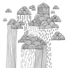 an ink drawing of rain falling from the sky