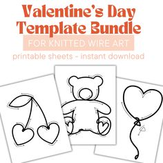 valentine's day template bundle for knitted wire art printable sheets - instant