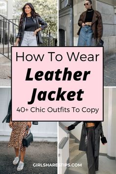 From casual chic to badass biker vibes, this post of leather jacket outfit ideas has got you covered for any event or outing. Whether you're heading out for a night on the town or simply running errands, let your rebellious side shine through with these effortlessly cool ensembles. | leather jacket outfits | biker jacket outfit | leather jacket outfit aesthetic | black leather jacket outfit | oversized leather jacket outfits | summer leather jacket outfit | fall leather jacket outfit Leather Jacket Outfits Women Work, Casual Black Leather Jacket Outfit, Spring Outfits Leather Jacket, What To Wear Under Leather Jacket, Leather Jacket Combat Boots Outfit, Leather Jacket Business Outfit, Chic Leather Jacket Outfit, What To Wear With Brown Leather Jacket, Leather Jacket Outfits Women Spring