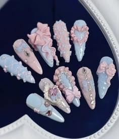 Stellitoes Nails Designs, Kawaii Nail Designs, Shabby Chic Nails, Nail Kawaii, Nails Shape, Kawaii Nail Art, Fake Nails Designs, Asian Nails, Fantasy Nails