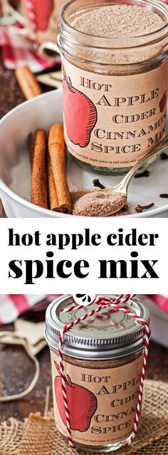 hot apple cider spice mix in a glass jar with cinnamon sticks on the side