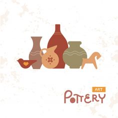 an image of art pottery with birds and vases on the side, in different colors