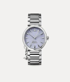 Designed with a textured blue dial, the Poplar watch in stainless steel features a silver-tone bezel and a hanging orb charm on the side to finish. Womens Designer Watches, Silver Watches Women, Blue Backdrops, Geometric Background, Ladies Watch, Lace Boots, Watch Design, Vivienne Westwood, Quartz Watch