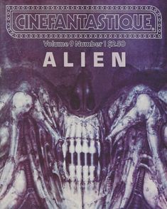 an alien movie poster with the words alien written in black and white on it's front