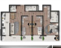 the floor plan for a two bedroom apartment with an attached kitchen and living room area