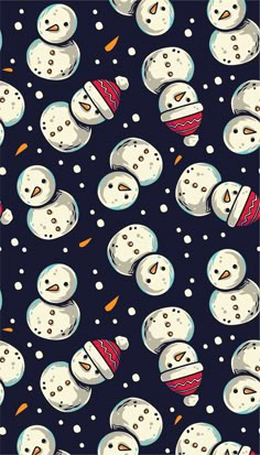 snowmen with hats and scarves are all over the ground in this seamless pattern