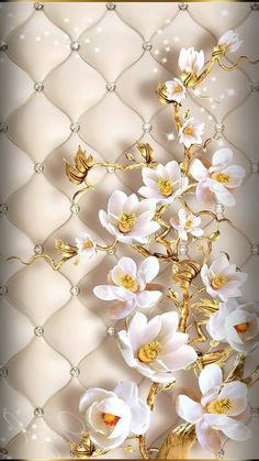 white flowers on a beige background with diamonds