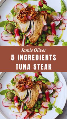 Jamie Oliver 5 Ingredients Tuna Steak Tuna Steak Marinade, Tuna Steak Recipe, Jamie Oliver 5 Ingredients, Meal For 2, Tuna Steak Recipes, Tuna Steak, Pickled Ginger, Tuna Steaks, Jamie Oliver Recipes