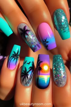 Bright nails are colorful and eye-catching, perfect for adding a pop of excitement to any look.  They are also a great choice for summer!  This post contains 39 ideas for bright nails, including: simple, cute, inspo, classy, elegant, fun, funky, edgy, neon, ideas, art, summer, designs, acrylic, short, for spring, almond. Miami Nail Designs, May Nails Ideas 2024, Summer Nails Ideas 2024, Short Neon Nails, Hope Nails, Miami Holiday, Neon Ideas, Summer Nails Art, Pineapple Nails