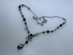 Vintage 16"-19" Necklace Silver Toned With Black Glass Gray Silvery Pearly Beads Used Wedding Necklaces, Wedding Jewellery Necklace, Wedding Necklace, Black Glass, Necklace Silver, Silver Necklaces, Wedding Jewelry, Pear, Silver Tone