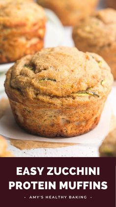 easy zucchini protein muffins with text overlay