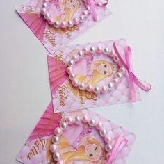 three tags with princesses and pearls on them