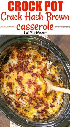 crock pot casserole with bacon and cheese in it