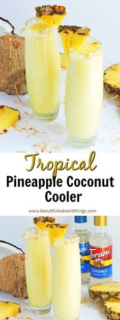 two glasses filled with pineapple coconut cooler