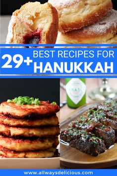 the best desserts for hanukkah are on display in this collage