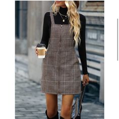 Tartan Plaid O Ring Zipper Overall Dress Without Tee. This Listing Is For The First Color. Other Color Listed Separately. Frat Outfits, Plaid Overall Dress, Adrette Outfits, Tartan Dress, Short Dresses Casual, Linnet, Suspender Dress, Pinafore Dress, Overall Dress