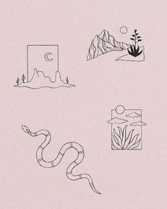 four different types of snake drawings on a pink background, each with an individual's own image