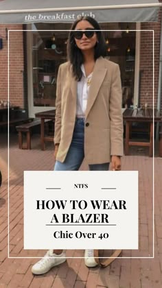 Khaki Blazer Outfit, Tan Blazer Outfits, Best Outfits For Women, Jeans Blazer Outfit, Moda Over 40