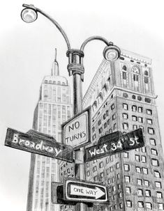 a drawing of street signs in new york city