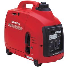 the portable generator is red and black