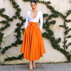 Orange Skirt Outfit, Cute Maxi Skirts, Classy Dress Outfits, Outfits Spring, Looks Chic