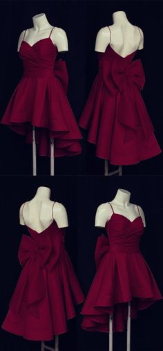 Gowns With Bow, Prom Dresses High Low, Burgundy Prom Dresses, High Low Prom Dresses, Cute Dress Outfits, Bow Back