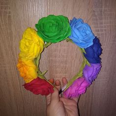 Hey. My new creation! Flower crown is rainbow colored. It looks very beautiful and will make you special. Lgbtq Oc, Up Theme Wedding, Lgbt Day, Pride Looks, Parade Outfit, Pride Accessories