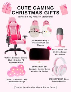 a pink poster with the words cute gaming christmas gifts linked in my amazon storefront