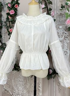 Women Kawaii Lace Ruffles O-Neck Flare Sleeve Chiffon Tops Girly Sweet Elegant Princess Blouses     Color:  As Picture   Applicable People:Adult   Gender:Women   Material: This Blouses is made of  High Quality Chiffon and Lace, soft and comfortable to wear   Package Includes: One Blouses   OCCASION: Masquerade,Birthday Party,Cosplay Party,and it's a good gift for Girlfriend,Daughter       Size:(cm)   One Size,Bust 80-105cm,Waist 60-95cm,Length50cm,Sleeve60cm   The ch Summer Kawaii Blouse, White Ruffled Kawaii Top, Sweet Ruffled Blouse For Spring, Cute Ruffled Party Blouse, Cute Party Tops With Lace Trim, Cute Ruffled Party Tops, Sweet Tops With Ruffles And Doll Collar, Sweet Doll Collar Top With Ruffles, Masquerade Birthday Party