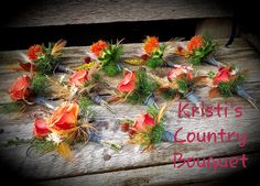 a bunch of flowers sitting on top of a wooden table with the words krist's country bouquet