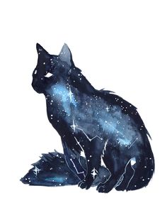 an image of a cat sitting on the ground with stars and galaxy in the background