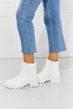 MMShoes What It Takes Lug Sole Chelsea Boots in White, Chelsea Boots, Lug Sole Boots, White Boots, Winter Boots, Fashion Boots, Trendy Boots Lug Sole Chelsea Boots, White Chelsea Boots, Lug Boots, Botas Chelsea, Lug Sole Boots, Boots White, Shoe Inspo, High Quality Shoes, Round Toe Heels