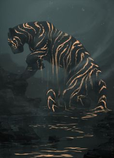 a digital painting of a tiger in the water