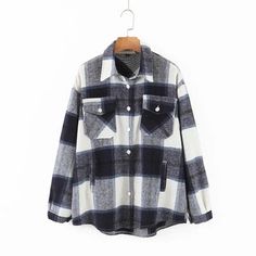 Autumn Winter Plaid Jacket Wool Blend Coat Fashion Button Long Sleeve Coat Casual Office Warm Overshirt Ladies Jackets Chic Tops Plaid Winter Jacket, Coat 2020, Plaid Outerwear, Ladies Jackets, Layering Ideas, Streetwear Jackets, Ladies Blazer, Coat Women Fashion, Winter Plaid