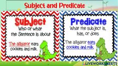 two posters with words that say subject and predicate