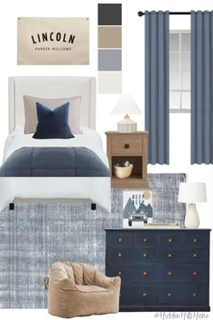 Navy boys bedroom decor Blue Boys Room, Tilly Upholstered Bed, Blue Boys Bedroom, Boys Room Blue, Brothers Room, Toddler Boy Room Decor, Boy Toddler Bedroom, Boys Room Design, Boys Bedroom Makeover